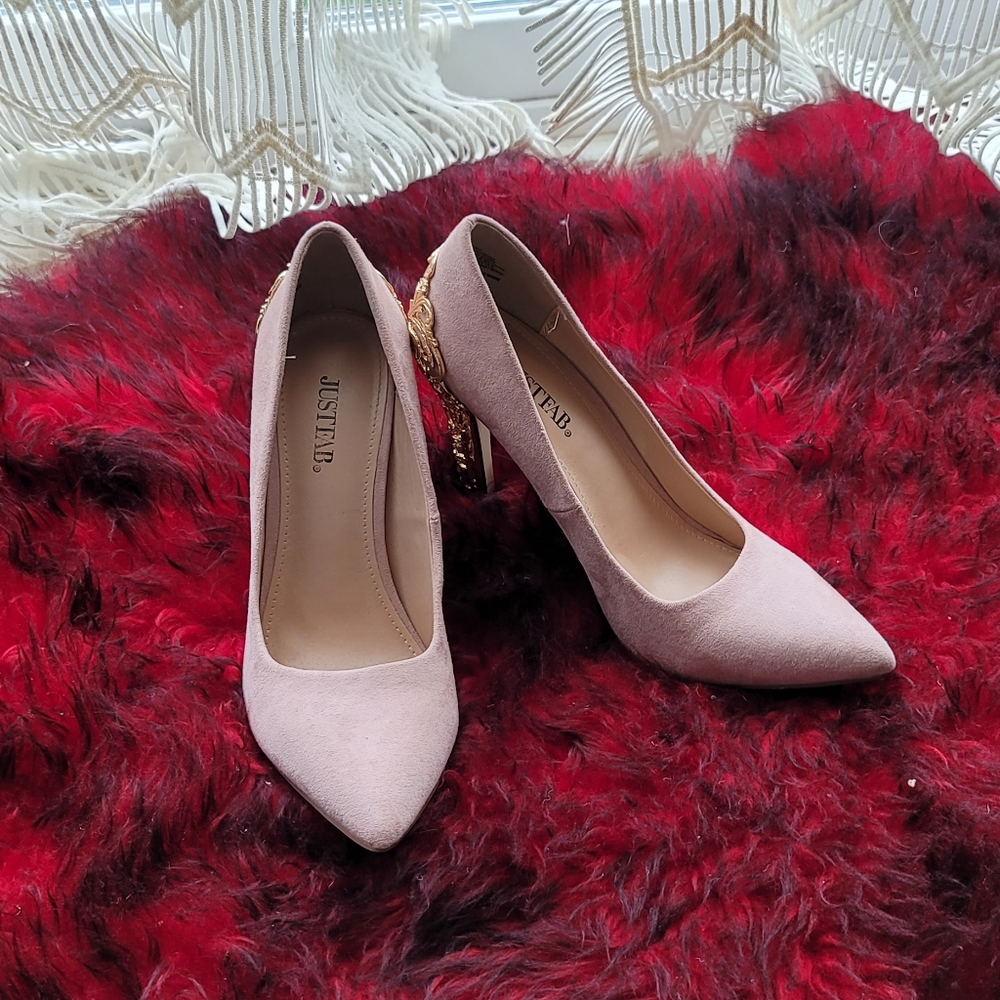 JustFab brushed pink shoe with 4in filigree heel women's size 9